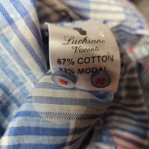 Luchiano Visconti Mens Shirt Size M  Square Blue Colorful Long Sleeve - Picture 11 of 12